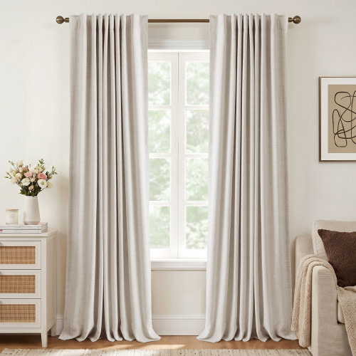 Gracie Oaks Graciella Faux Linen Blackout Curtain Set & Reviews | Birch Lane