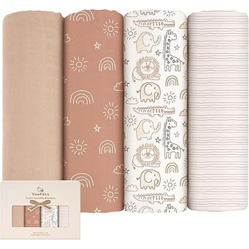 Yoofoss Muslin Swaddle Blankets, 4-Pack Receiving Blankets for Baby Boys and Girls, 47 x 47 Inches Baby Blankets Neutral Swaddle Wrap 70% Rayon from Bamboo and 30% Cotton