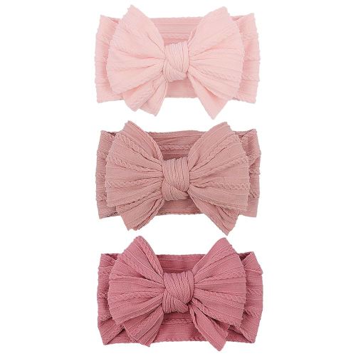 Handmade Baby Girls Headbands Soft Stretchy Nylon Hair Bands Hair Accessories with Bows for Newborn Baby Girls Infant Toddlers Kids (Pink)