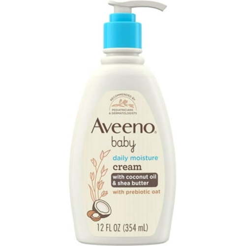 Aveeno Baby Daily Moisturizing Cream with Prebiotic Oat, Hypoallergenic Baby Lotion with Coconut Oil & Shea Butter Moisturizes Sensitive Skin for 24 Hours, Gentle Coconut Scent, 12 fl. oz