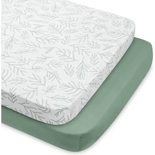 Babebay 2-Pack Mini Crib Sheets, Pack and Play Sheets Fitted for Pack N Play Mattress and Playard, Soft Jersey Knit Cotton for Baby (Sage Green)