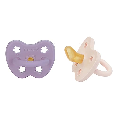 HEVEA Natural Rubber Pacifier Orthodontic 3-36 Months Two-Pack - Powder Pink & Lavender