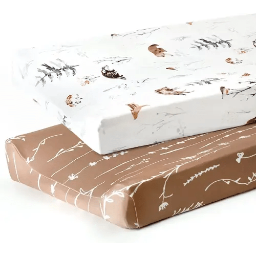 GRSSDER Stretch Ultra Soft Jersey Knit Changing Pad Cover Set 2 Pack, Change Table Pad Covers Fit 32"/34" x 16" Pads Safe and Snug, Pretty Pattern for Boys and Girls, Jungle Animals