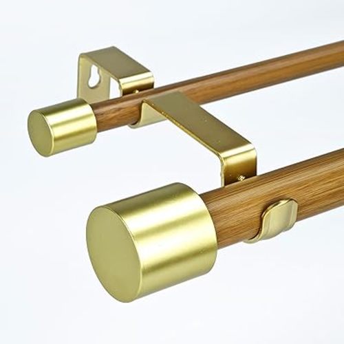 1-1/8 Inch Diameter Wood color Curtain Rods with Cap Finial, 36-72'' Telescoping Faux Wood Design Double Curtain Rods for window width 24-68 inch, 1 pack