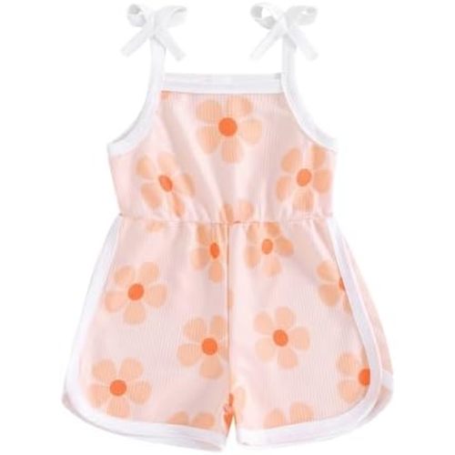 WZTYYDS Toddler Baby Girl Summer Clothes Floral Romper Tie-Up Strap Halter Jumpsuit Infant Summer Sling Playsuit 6M-3T