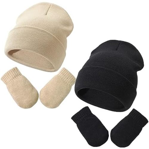 Baby Beanie Hat Gloves Set, Kids Winter Warm Knit Hat with glvoes,Toddler Soft Beanie for Little Boys Little Girls Children