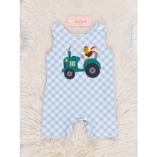 Embroidered Rooster Tractor Gingham Johnny