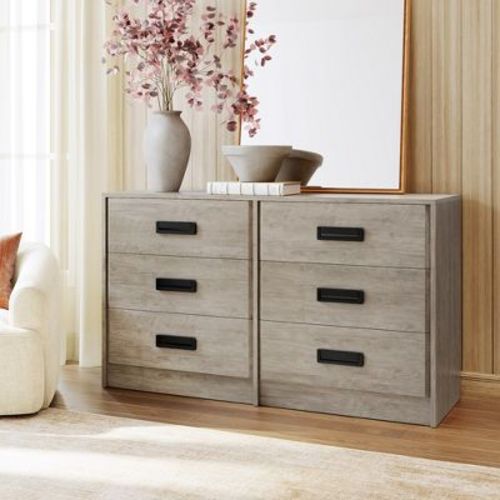 Garvee 6-Drawer Dresser for Bedroom, Wide Horizontal Chest of Drawers with Chamfer Design, Storage Organizer for Living Room, Hallway, Dining Room