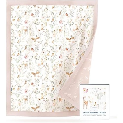 GRSSDER Muslin Cotton Quilt Blanket - Silky Soft and Breathable Baby Blanket Quilt, Oversized Muslin Blankets for Newborns, Toddlers & Kids, 6 Layers Reversible Design for All Seasons, 40" x 50"