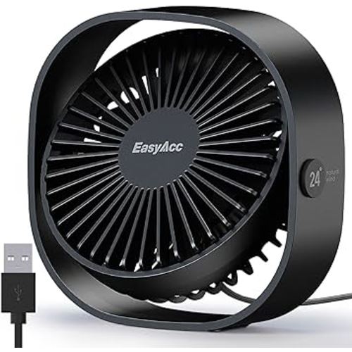 EasyAcc USB Desk Fan, 3 Speeds USB Fan [Lower Noise USB Powered ONLY&Powerful Desk Fan] Portable Powered Fan, 360°Rotatable Personal Travel Fan for Desk Home Bedroom Office（Only Be Used By USB Cable）