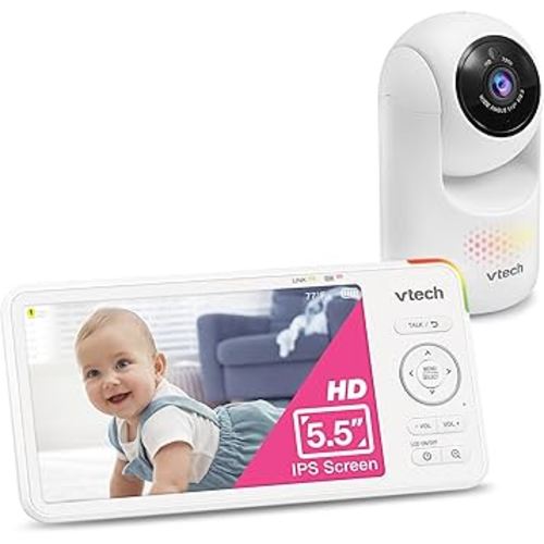 VTech 5.5" IPS Screen 720P Video Baby Monitor with Camera and Audio, Pan-Tilt-Zoom, Night Light, 2-Way Talk, Lullabies, Soothing Sounds, Long Battery Life, No WiFi: Advanced HD Plus