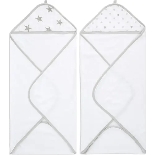 aden + anais Classic Hooded Baby Bath Towel, 100% Terry Cotton, 2 Pack, Dusty