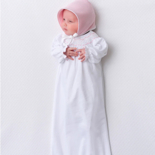 Sweetly Smocked Greeting Gown - Worth Avenue White with Palm Beach Pink