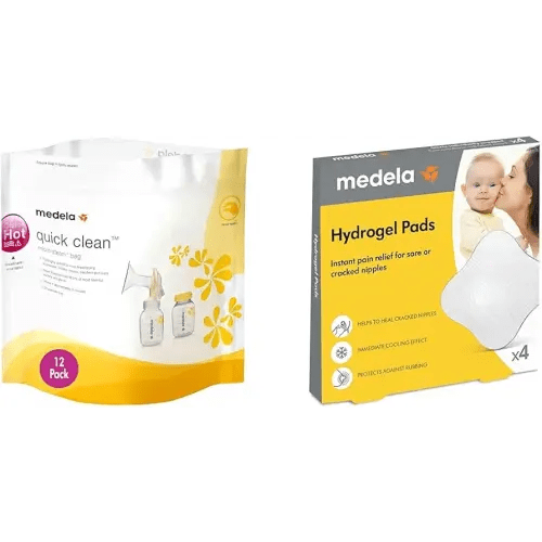 Medela Quick Clean Steam Bags for Bottles Breast Pump Parts, Hydrogel Pads for Sore Cracked Nipples Breastfeeding Essentials 12 Pack