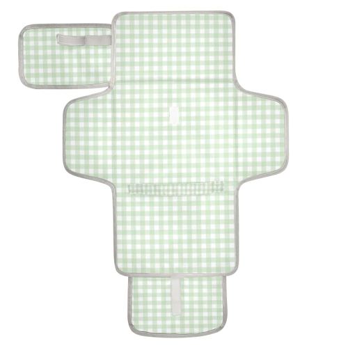 Green Gingham Checkered Baby Changing Pad - Waterproof Diaper Changing Pad with Built-in Pillow - Portable Travel Changing Mat for Newborn Girl & Boy