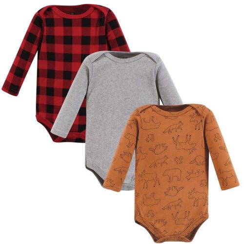 3-6 Hudson Baby Infant Boy Cotton Long-sleeve Bodysuits, Into The Woods Prints 3-pack