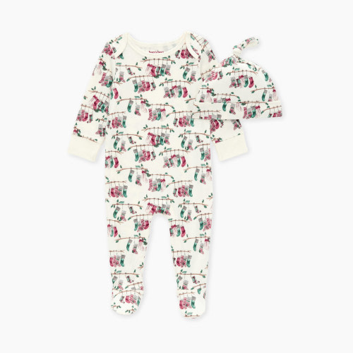 Burt's Bees Baby Footed Jumpsuit & Knot Top Hat Set - Our Stockings, Newborn