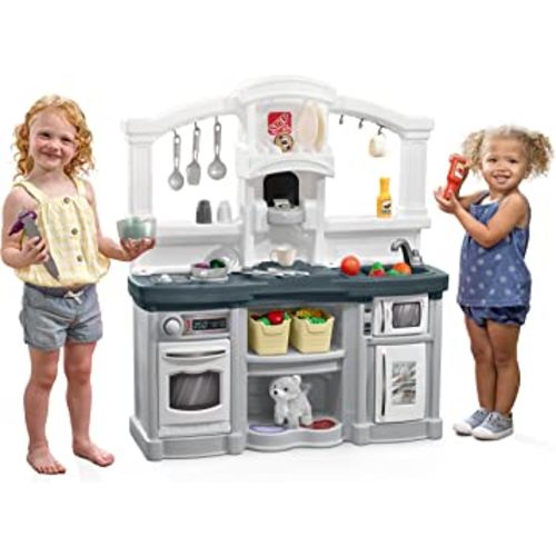 Step2 Fun with Friends Kids Kitchen, Indoor/Outdoor, Toddlers 2+ Years Old, 25 Piece Toy Set, Easy to Assemble, Gray