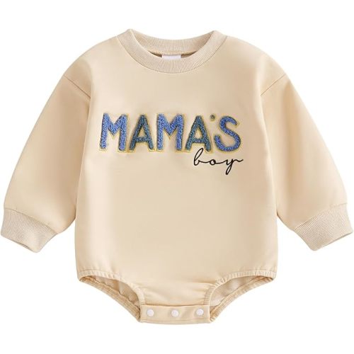 FIOMVA Baby Boy Fall Clothes Newborn Bubble Romper Toddler Long Sleeve Mama's Boy Letter Bodysuit Winter Infant Outfits