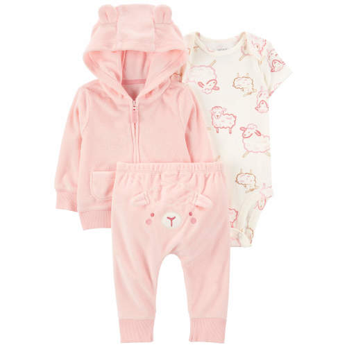 Baby 3-Piece Sheep Little Jacket Set - 3M - Style,Pink/White