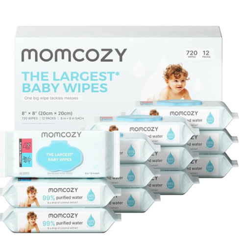 Momcozy Baby Wipes-Extra Large Size Design, 99% Water Based, Unscented & Hypoallergenic, Cleansing & Moisturizing Baby Wipes for Sensitive Skin, 12 Flip-Top Packs (720 Wipes Total)