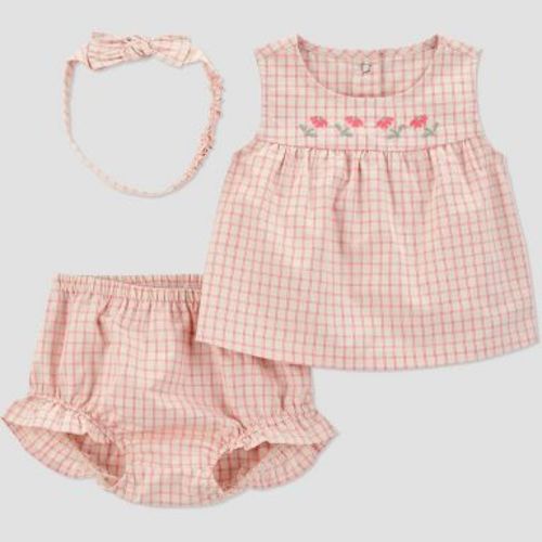 Carter's Just One You® Baby Girls' 3pc Gingham Floral Tank Top with Bloomer & Headband Set - Peach Orange/Pink Newborn