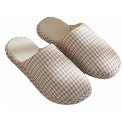 JadeRich Women Men Cotton Memory Foam House Slippers Gingham Plaid Soft Cozy Breathable Non-Slip Checkered Indoor Shoes