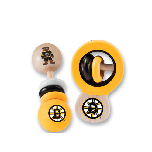 BabyFanatic Wood Rattle 2 Pack - NHL Boston Bruins Baby Toy Set