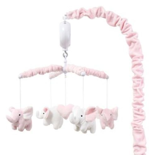 The Peanutshell Pink Elephant Musical Baby Crib Mobile for Girls