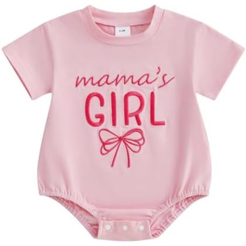Newborn Baby Girl Romper Summer Clothes Bow Letter Embroidery Short Sleeve Bubble Romper Bodysuit T Shirt