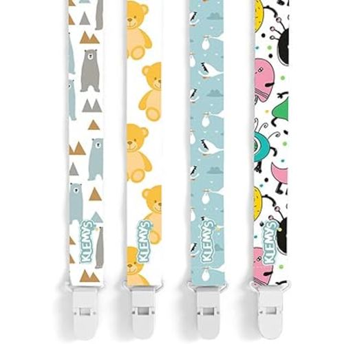 Klemys Baby Pacifier Clips, 4 Pack Binky Paci Holder and Leash Unisex for Boys and Girls Fits for Most Pacifier, Binkie Styles & Baby Teethers & Toys and Gift Universal Fit