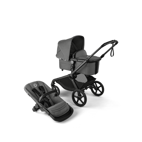 Bugaboo Kangaroo 2-in-1 stroller black base, moon grey fabrics, moon grey sun canopy