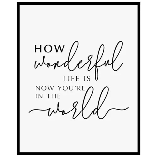 How Wonderful Life Is, Now You Are In the World, Nursery Wall Art, Kids Room Art, Kids Room Decor, Typography Print, Nursery Gift, 8x10 inch - UNFRAMED