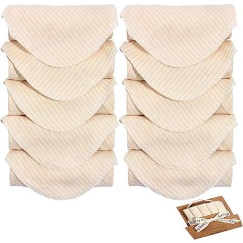 Organic Cotton Baby Washcloths - 10 Pack | Ultra-Soft Newborn Face Bath Towel - Reusable Baby Wipes for Delicate Skin Thin & Lightweight (Stripes)