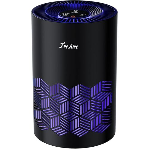 FreAire Air Purifiers for Bedroom, HEPA Air Purifier with RGB Lights Air Purifiers for Pets Dust Smoke Pollen Dander Smell, Portable Air Purifier with Air Filter For Home (Black)