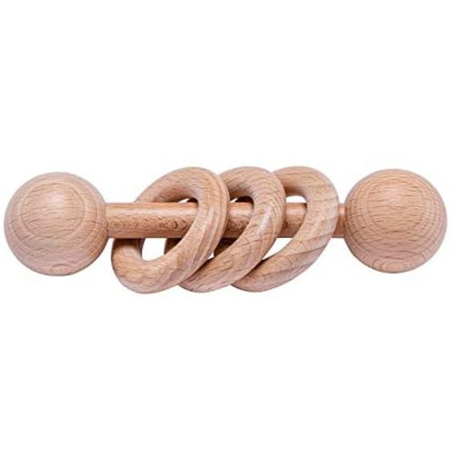 Baney Baby Wooden Rattle | Natural Organic Beech Wood | Simple Minimalist Montessori Toy | Grasping | Eco Friendly