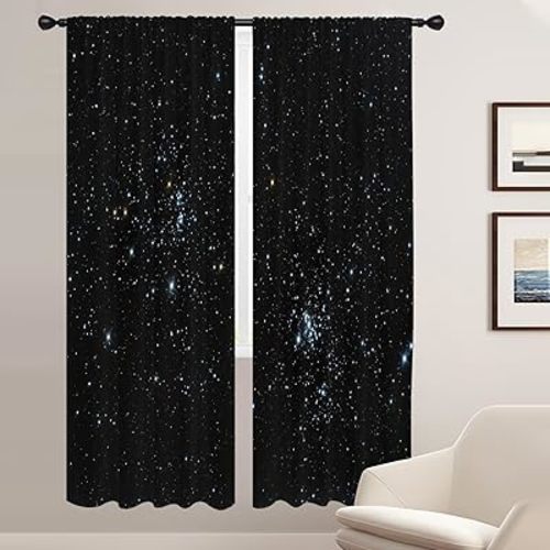 Coxila Outer Space Galaxy Window Curtains for Bedroom 42 x 84 Inch Rod Pocket Kids Stars Starry Thermal Sky Boys Pattern Design Curtains Living Room Treatment Set of 2 Curtain Panels Drapes