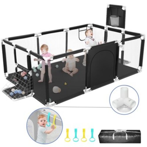 Extra Large Baby Playpen, Big Play Pens for Babies and Toddlers, Gap-Free, Climb-Proof Baby Playards for Indoor Fun, Baby Gate Playpen with Zippered Door and Storage Bag
