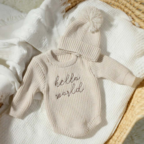 Newborn Hello World Knitted Bodysuit Set – August + Willow
