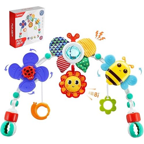 Adjustable Arch Bassinet Toys for Infant & Toddlers, Stroller Arch, Baby Crib Toys with Fascinating Hanging for Stimulating Baby’s Senses and Developing Motor Skills