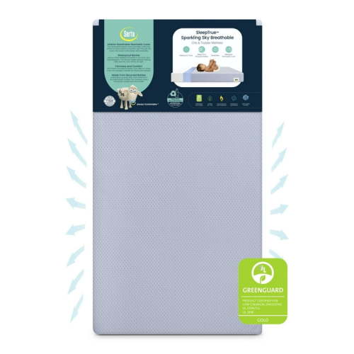 Serta SleepTrue Sparkling Sky Breathable Baby Bed Crib Mattress and Toddler Mattress with Removable/Machine Washable Cover - GREENGUARD Gold – Waterproof - Sustainably Sourced Core Fiber Core, Blue