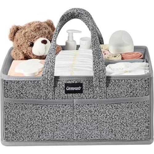 URMYWO Diaper Caddy Organizer - Portable Baby Diaper Caddy with Handle, Large Nursery Organizer Storage Basket for Newborn Essentials, Baby Registry Must Have Shower Gift for Home and Car Travel