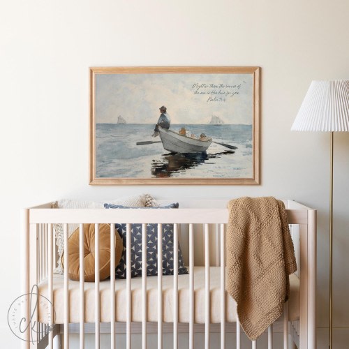 Coastal Nursery Wall Art with Bible Verse | Mightier Than the Waves | Ocean-Themed Decor | Framed Scripture Art for Kids Room | N210