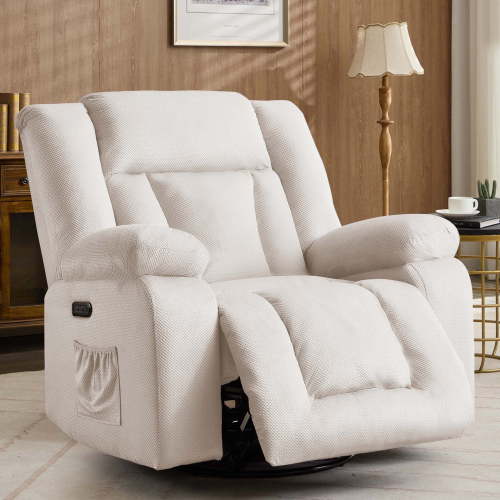 Korser Oversized Power Swivel Rocker Recliner Chair with USB Ports Waffle Fabric for Living Room,Beige