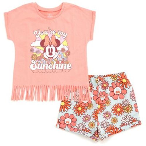 Disney Minnie Mouse Infant Baby Girls T-Shirt and French Terry Shorts Outfit Set Airbrush Peach / Purple 18 Months
