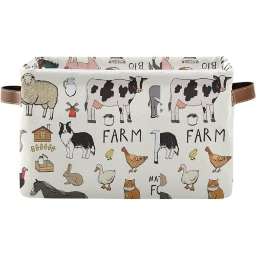 xigua Farm Animals Storage Basket Storage Bin Organizer Basket, Foldable Rectangular Storage Box with Handles for Home Office