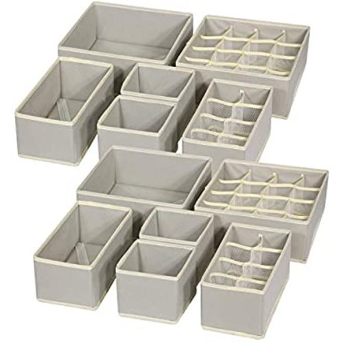 TENABORT 12 Pack Foldable Drawer Organizer Dividers Cloth Storage Box Closet Dresser Organizer Cube Fabric Containers Basket Bins for Underwear Bras Socks Panties Lingeries Nursery Baby Clothes Gray