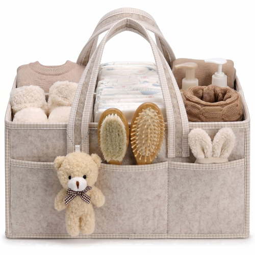 Baby Diaper Caddy Organizer, Portable Nursery & Car Storage Bin for Diapers & Wipes, Baby Registry Must Have, Boy & Girl Baby Shower Gift