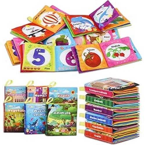 Dr.Rapeti Soft Cloth Books Baby Books Bath Books 6-Pack for Baby Infant Toddler Kids Crinkle Squeaky Washable Chewable Non-Toxic Early Educational Giftable