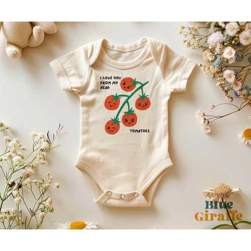 Cute Tomatoes Baby Onesie®, I Love You From My Head Tomatoes Baby Bodysuit, Cute Tomato Baby Shower Gift, Fruit Vegetable Baby Romper